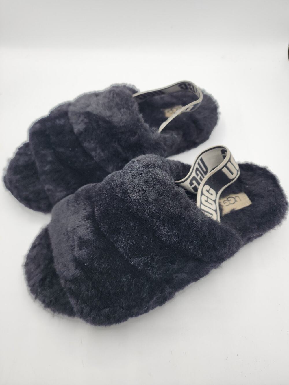 UGG Oh Yeah Slide Black Sheepskin Shearling Slipper Sandals Womens Size 8